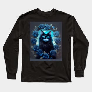 Cat with Roses - Modern digital art Long Sleeve T-Shirt